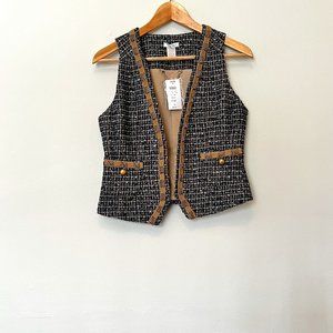 CACHE Navy Blue & Gold Tweed Vest
